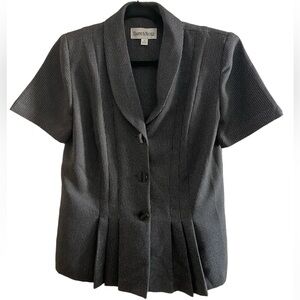 Danny & Nicole Black Patterned Short-Sleeve Suit Jacket Blouse